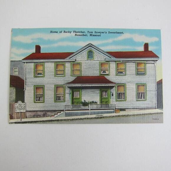 Linen Postcard Hannibal Missouri Mark Twain Becky Thatcher Home Tom Sawyer Sweet - Picture 1 of 14